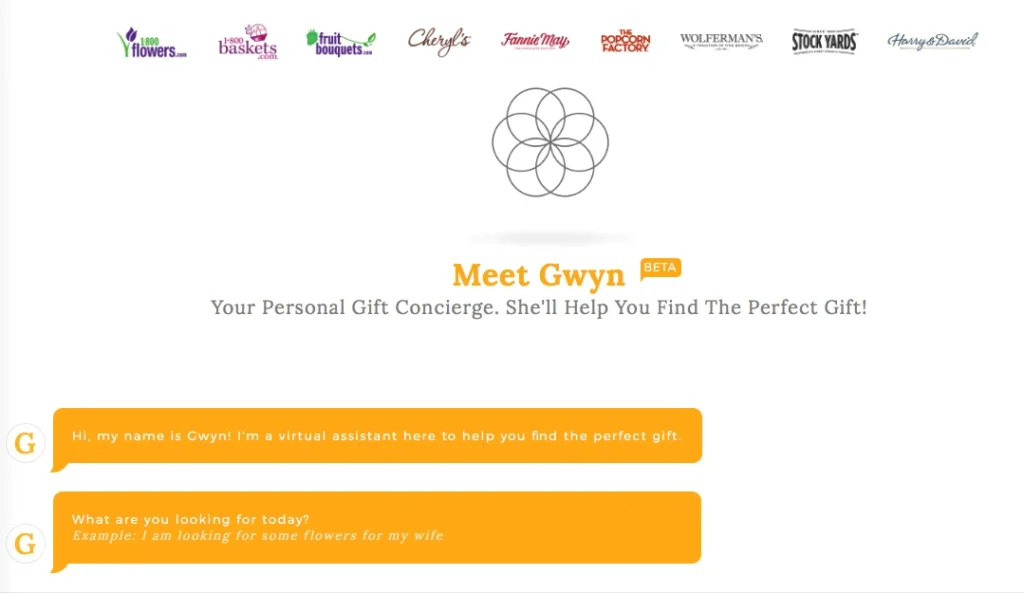 1-800-Flowers “GWYN” Chatbot Sharing Gifts Suggestions